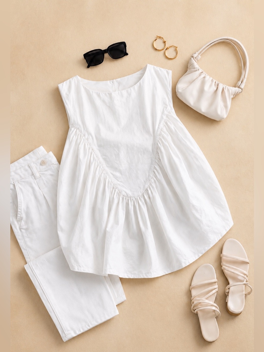 Mare Mare Anthropologie White Sculptural Gathered Cocoon Sleeveless Top XL
